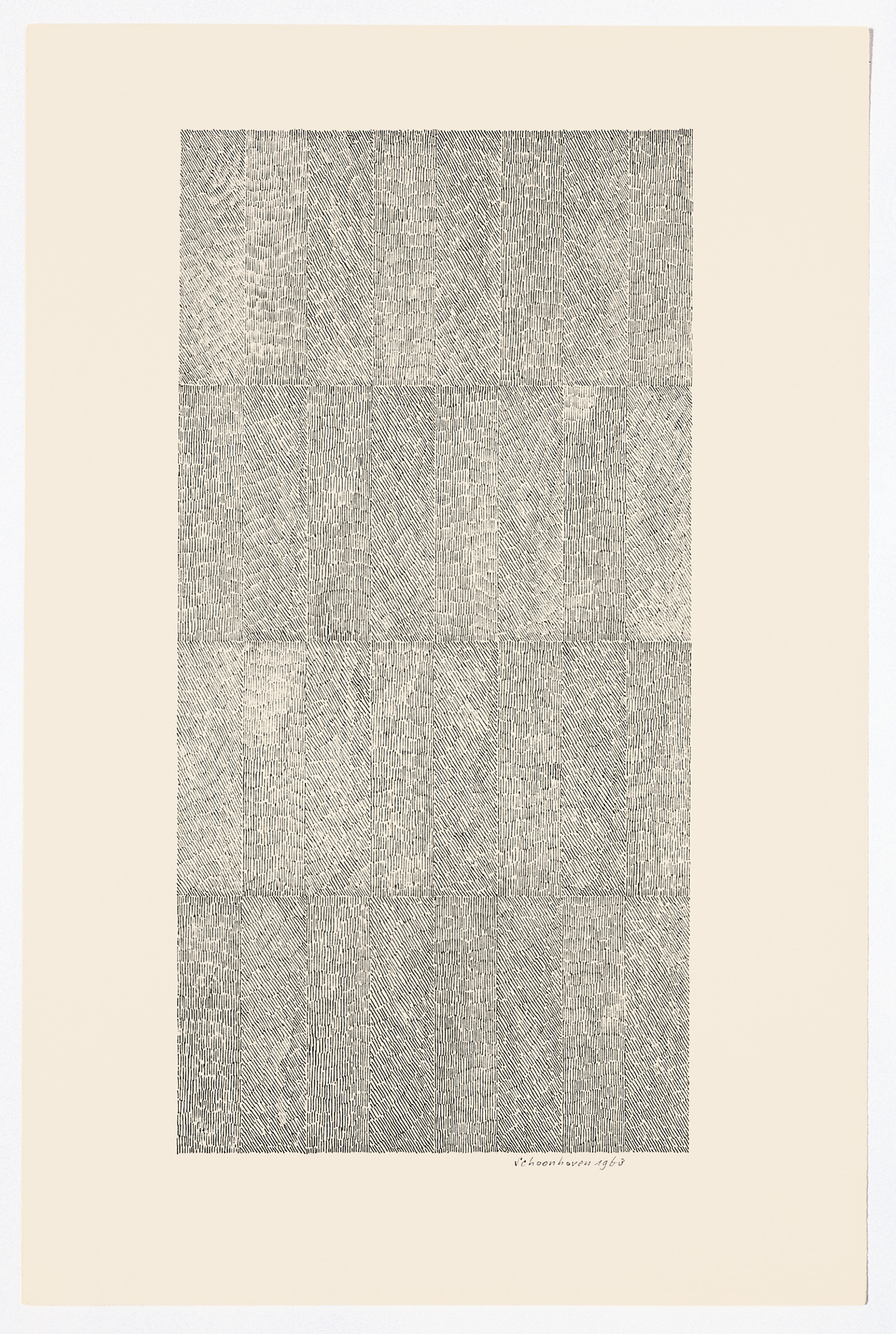 Jan J. Schoonhoven, MV 17, 1968, Feder, Tusche auf weißem Papier, 40 x 20 cmFoto: Philipp Schönborn, München